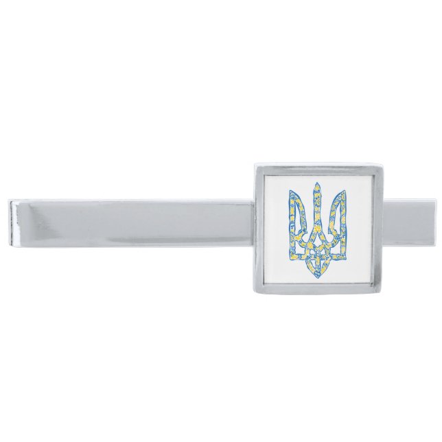 Ukrainian national emblem trident tryzub ethnical silver finish tie bar (Front)