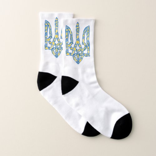 Ukrainian national emblem trident tryzub ethnical socks