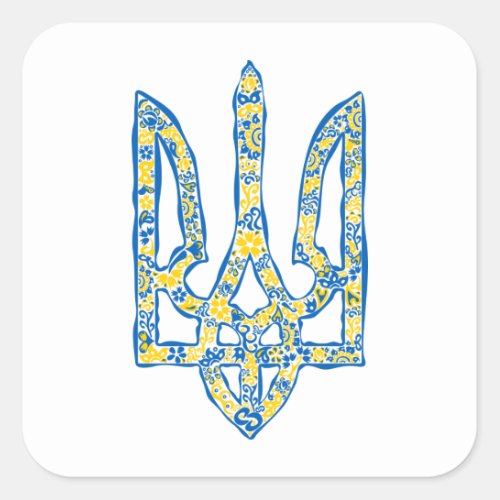 Ukrainian national emblem trident tryzub ethnical square sticker