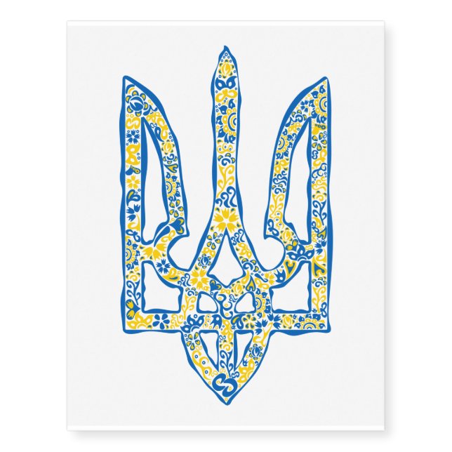 Ukrainian national emblem trident tryzub ethnical temporary tattoos (Front)