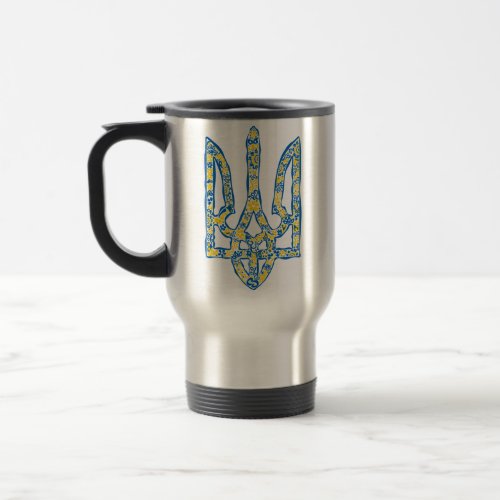 Ukrainian national emblem trident tryzub ethnical travel mug