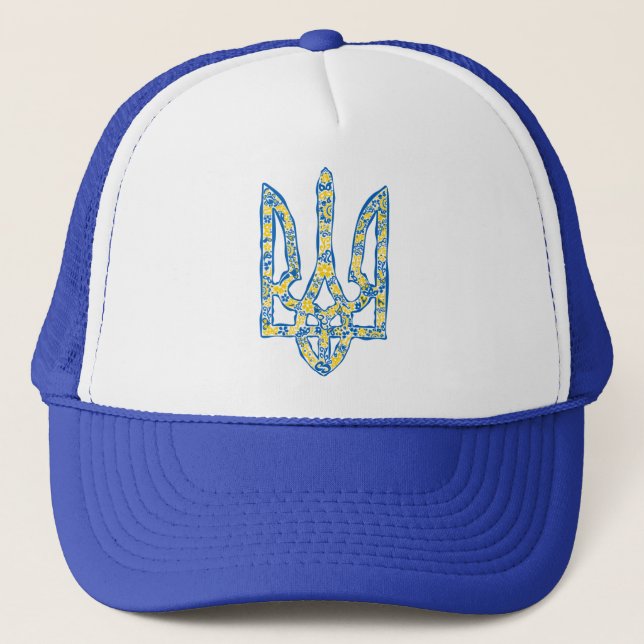 Ukrainian national emblem trident tryzub ethnical trucker hat (Front)
