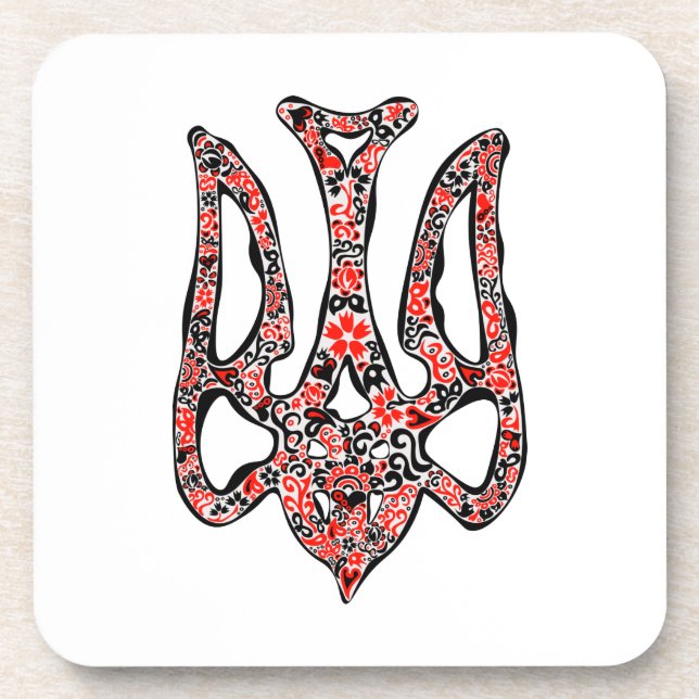 Ukrainian national emblem trident tryzub stylized beverage coaster (Front)