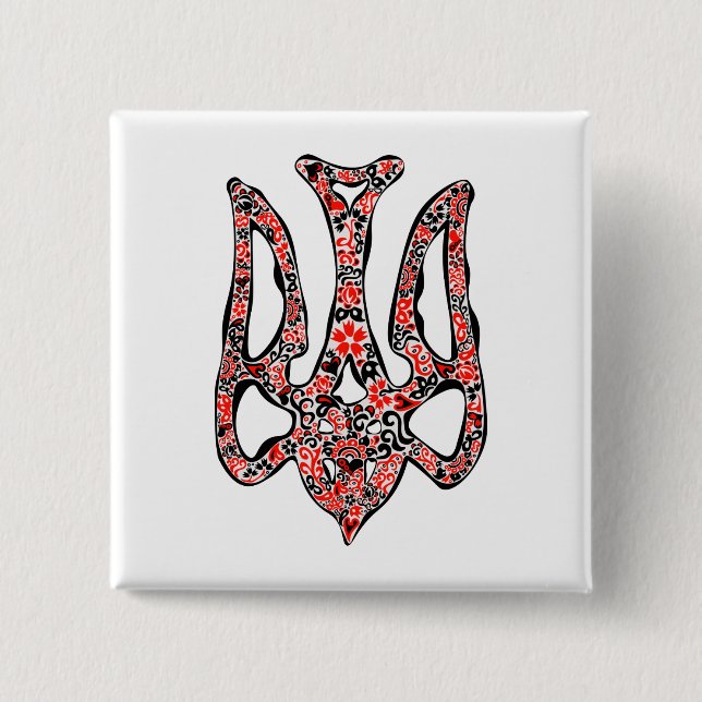 Ukrainian national emblem trident tryzub stylized button (Front)