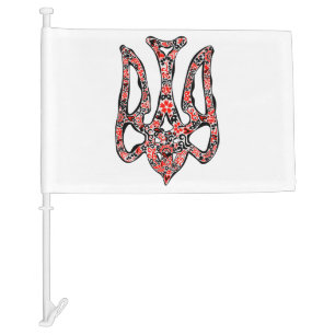 Ukrainian national emblem trident tryzub stylized car flag