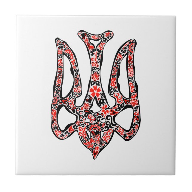 Ukrainian national emblem trident tryzub stylized ceramic tile (Front)