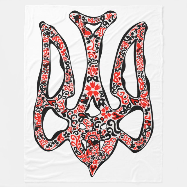 Ukrainian national emblem trident tryzub stylized fleece blanket (Front)