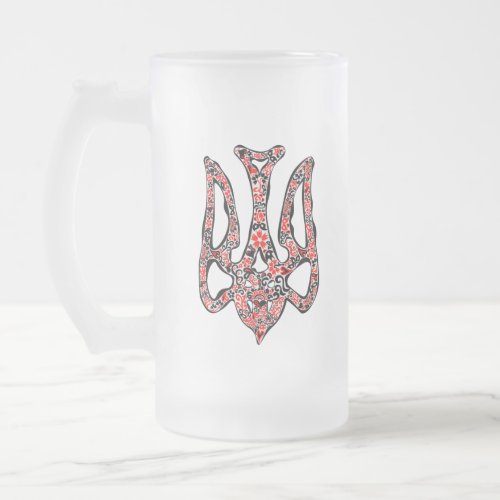 Ukrainian national emblem trident tryzub stylized frosted glass beer mug