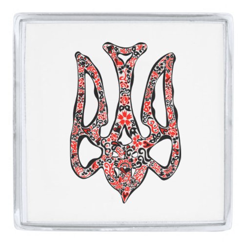 Ukrainian national emblem trident tryzub stylized silver finish lapel pin