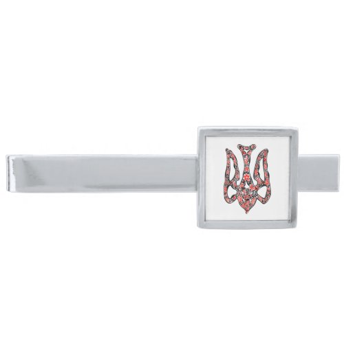 Ukrainian national emblem trident tryzub stylized silver finish tie bar