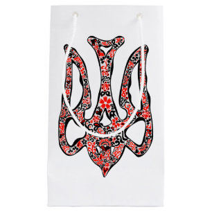 Ukrainian national emblem trident tryzub stylized small gift bag