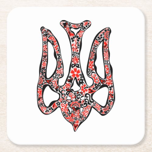 Ukrainian national emblem trident tryzub stylized square paper coaster