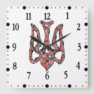 Ukrainian national emblem trident tryzub stylized square wall clock