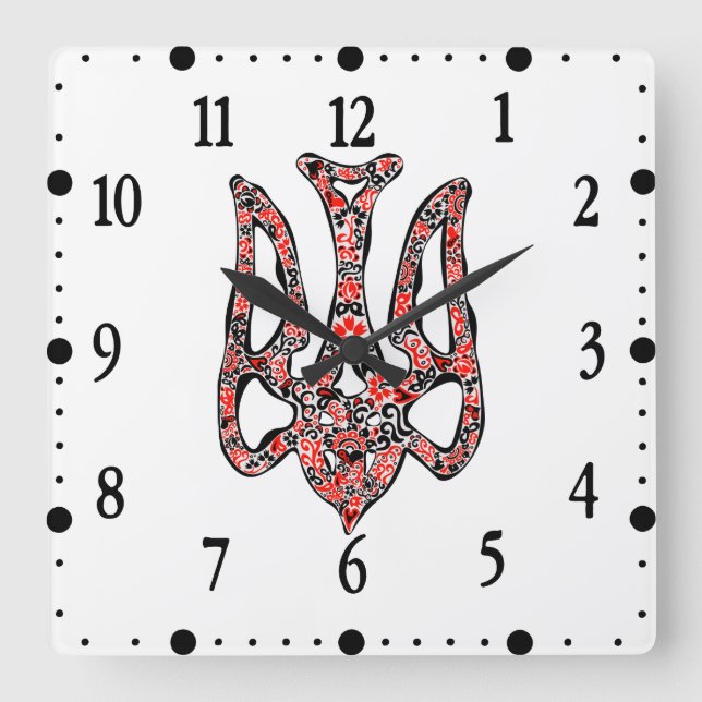 Ukrainian national emblem trident tryzub stylized square wall clock (Front)