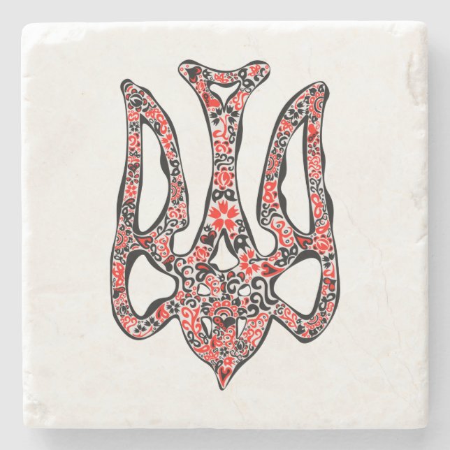 Ukrainian national emblem trident tryzub stylized stone coaster (Front)