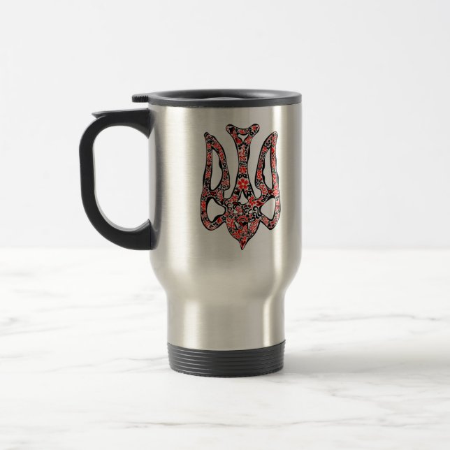 Ukrainian national emblem trident tryzub stylized travel mug (Left)