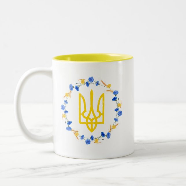 Ukrainian National Symbol Trident Tryzub Two-Tone Coffee Mug (Left)