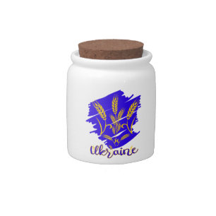 Ukrainian national symbol tryzub made of wheat ear candy jar