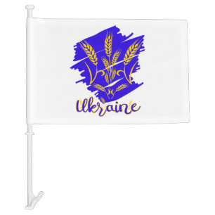 Ukrainian national symbol tryzub made of wheat ear car flag