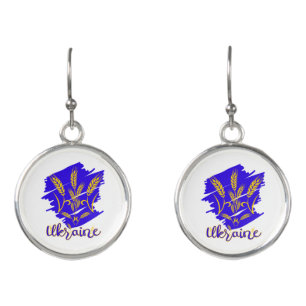 Ukrainian national symbol tryzub made of wheat ear earrings
