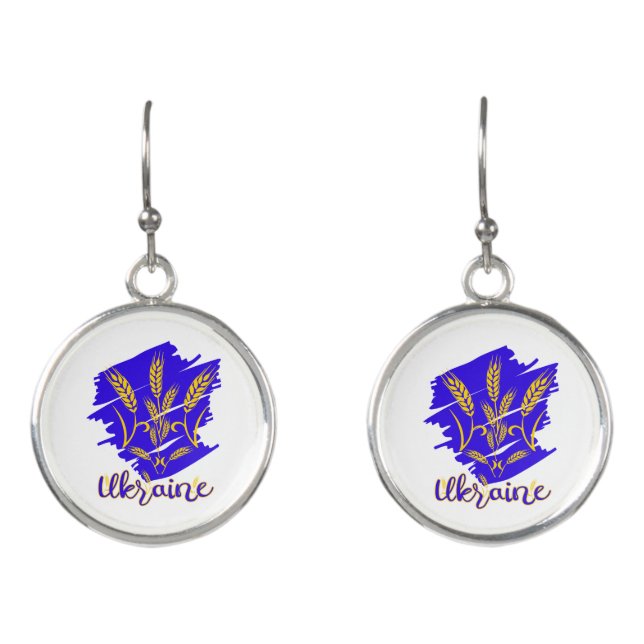 Ukrainian national symbol tryzub made of wheat ear earrings (Front)