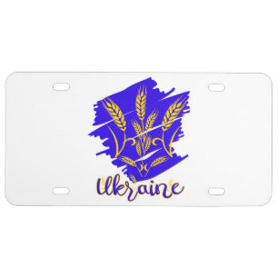 Ukrainian national symbol tryzub made of wheat ear license plate