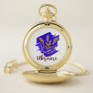 Ukrainian national symbol tryzub made of wheat ear pocket watch