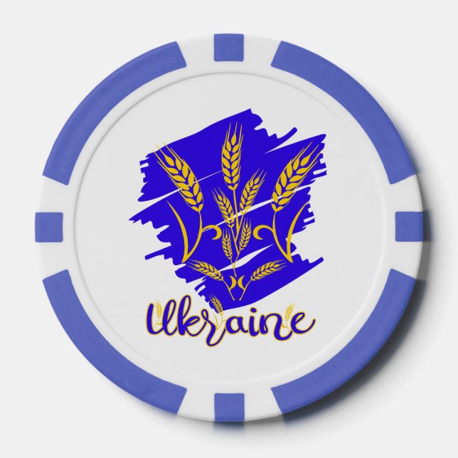 Ukrainian national symbol tryzub made of wheat ear poker chips (Front)