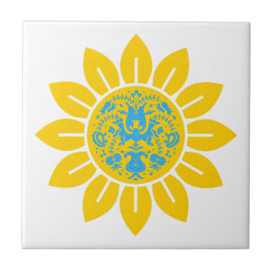 Ukrainian pattern in Sunflower Ceramic Tile