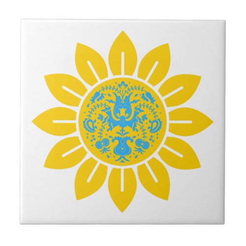 Ukrainian pattern in Sunflower Ceramic Tile