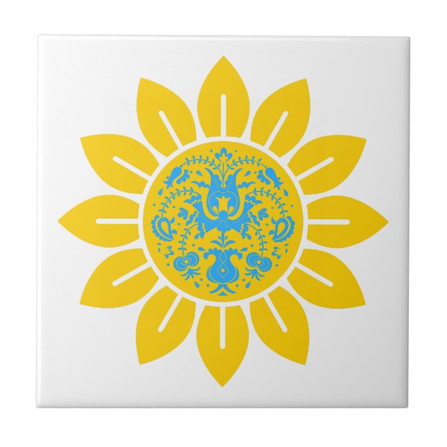 Ukrainian pattern in Sunflower Ceramic Tile (Front)