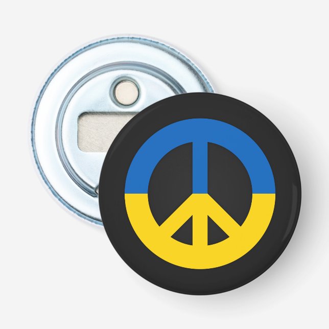 Ukrainian peace sign on a black background bottle opener (Front)