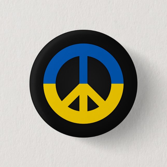 Ukrainian peace sign on a black background button (Front)