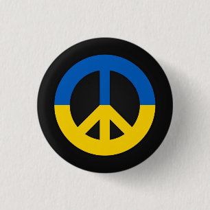 Ukrainian peace sign on a black background button