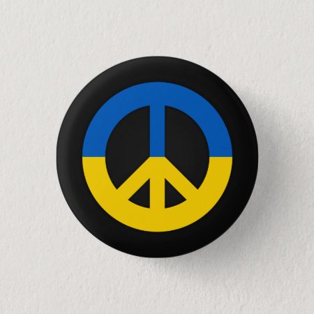 Ukrainian Peace Sign On A Black Background Button