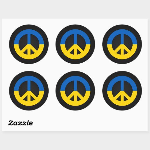 Ukrainian peace sign on a black background classic round sticker