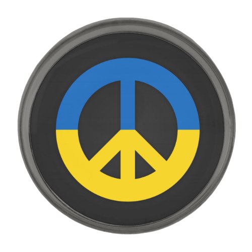 Ukrainian peace sign on a black background gunmetal finish lapel pin