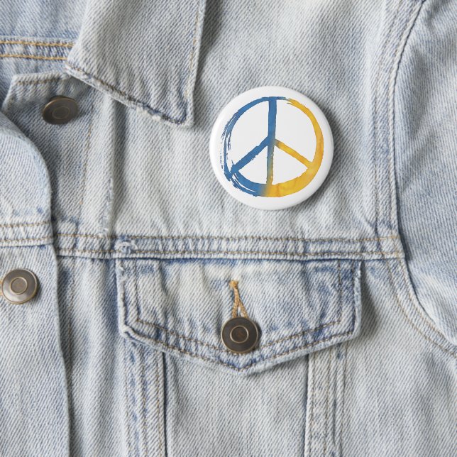 Ukrainian - PEACE Symbol Blue Yellow Ukraine War Button (In Situ)