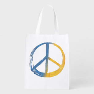 Ukrainian - PEACE Symbol Blue Yellow Ukraine War Grocery Bag