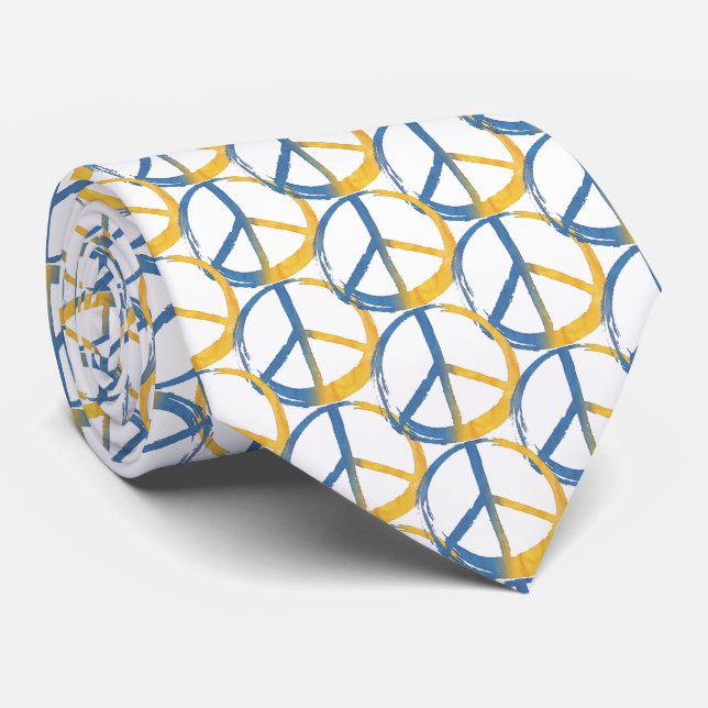 Ukrainian - PEACE Symbol Blue Yellow Ukraine War N Neck Tie (Rolled)