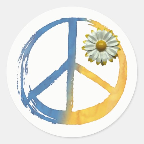 Ukrainian _ PEACE Symbol Sign Daisy Ukraine War Classic Round Sticker