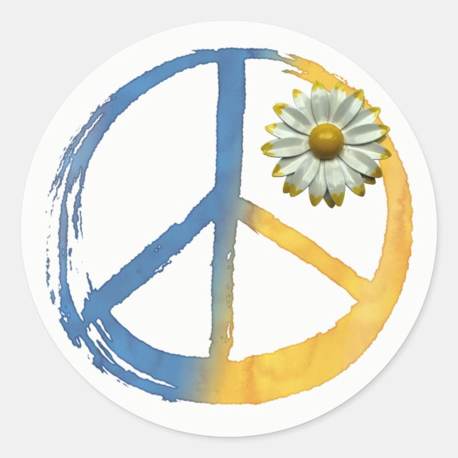 Ukrainian - PEACE Symbol Sign Daisy Ukraine War Classic Round Sticker (Front)