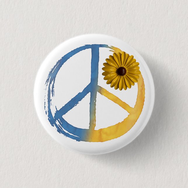 Ukrainian PEACE Symbol Sign Sunflower Ukraine War  Button (Front)