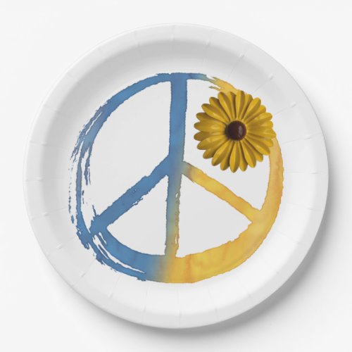 Ukrainian PEACE Symbol Sign Sunflower Ukraine War Paper Plates