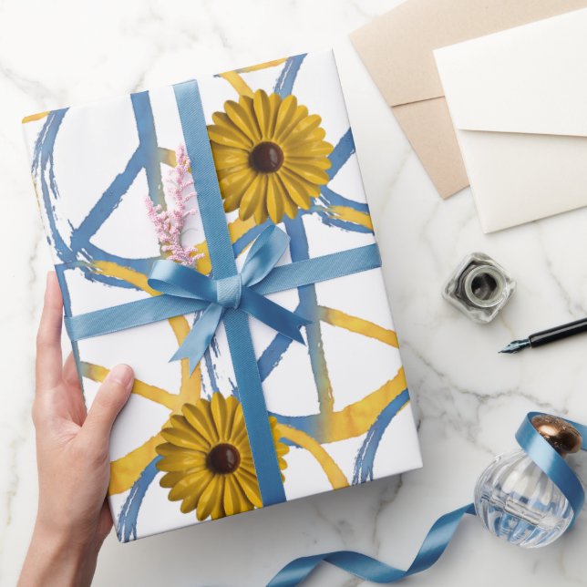 Ukrainian PEACE Symbol Sign Sunflowers Ukraine War Wrapping Paper (Gifting)