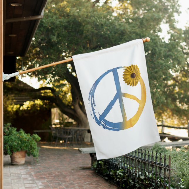 Ukrainian - PEACE Symbol Sunflower Ukraine War House Flag (In SItu)