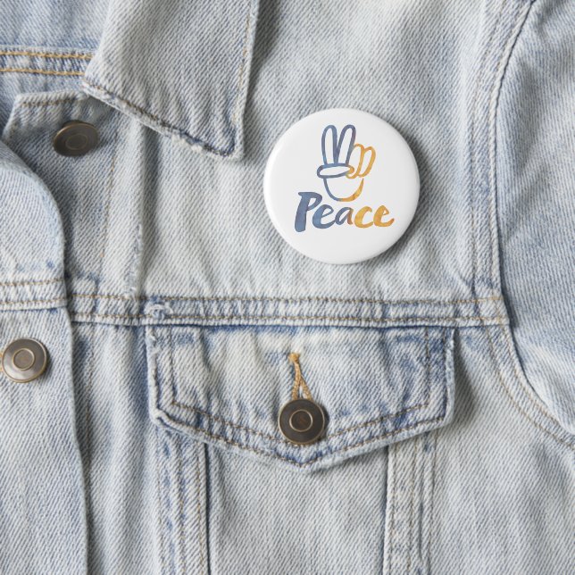 Ukrainian - PEACE Symbol V-Sign Ukraine Anti-War   Button (In Situ)