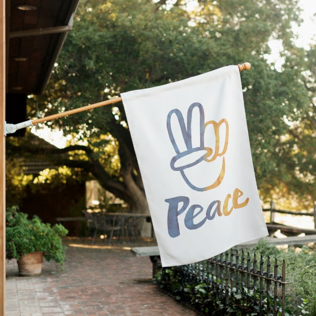 Ukrainian - PEACE Symbol V-Sign Ukraine Anti-War House Flag (In SItu)