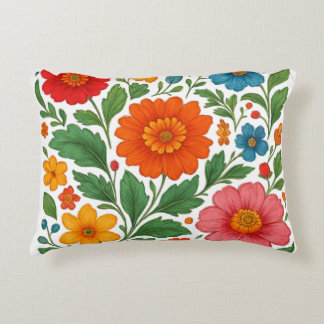 Ukrainian Petrykivka Folk Art Floral Photo Tile Accent Pillow