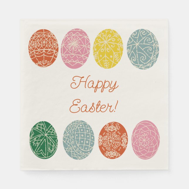 Ukrainian Pysanky Decorated Eggs Happy Easter Napkins (Front)